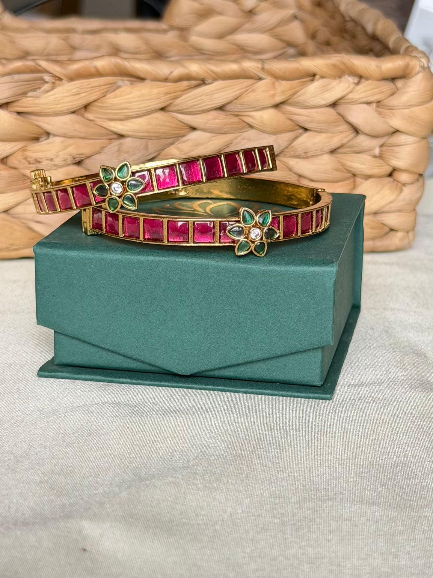 Openable Jadau Kundan floral bangle set
