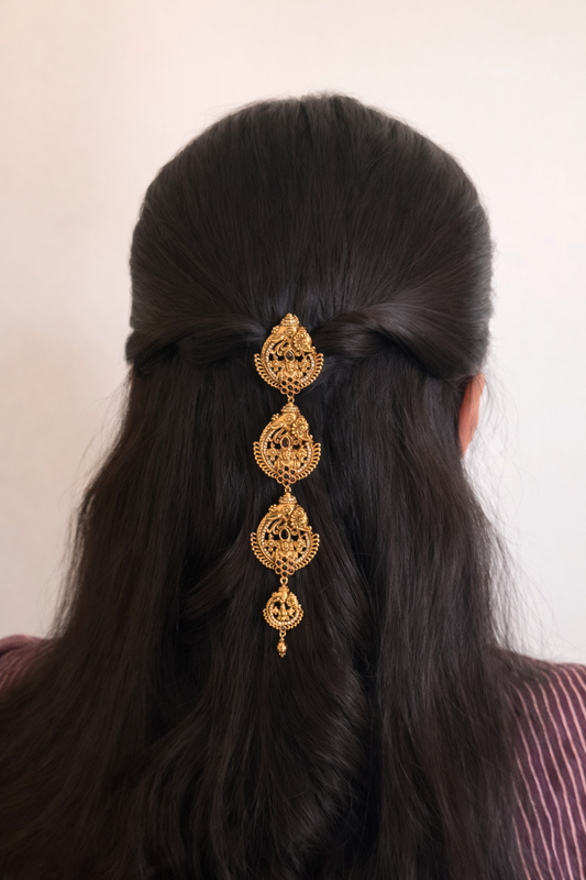 Temple Style Antique Finish Short Jada – Traditional Bridal Hair Jewellery