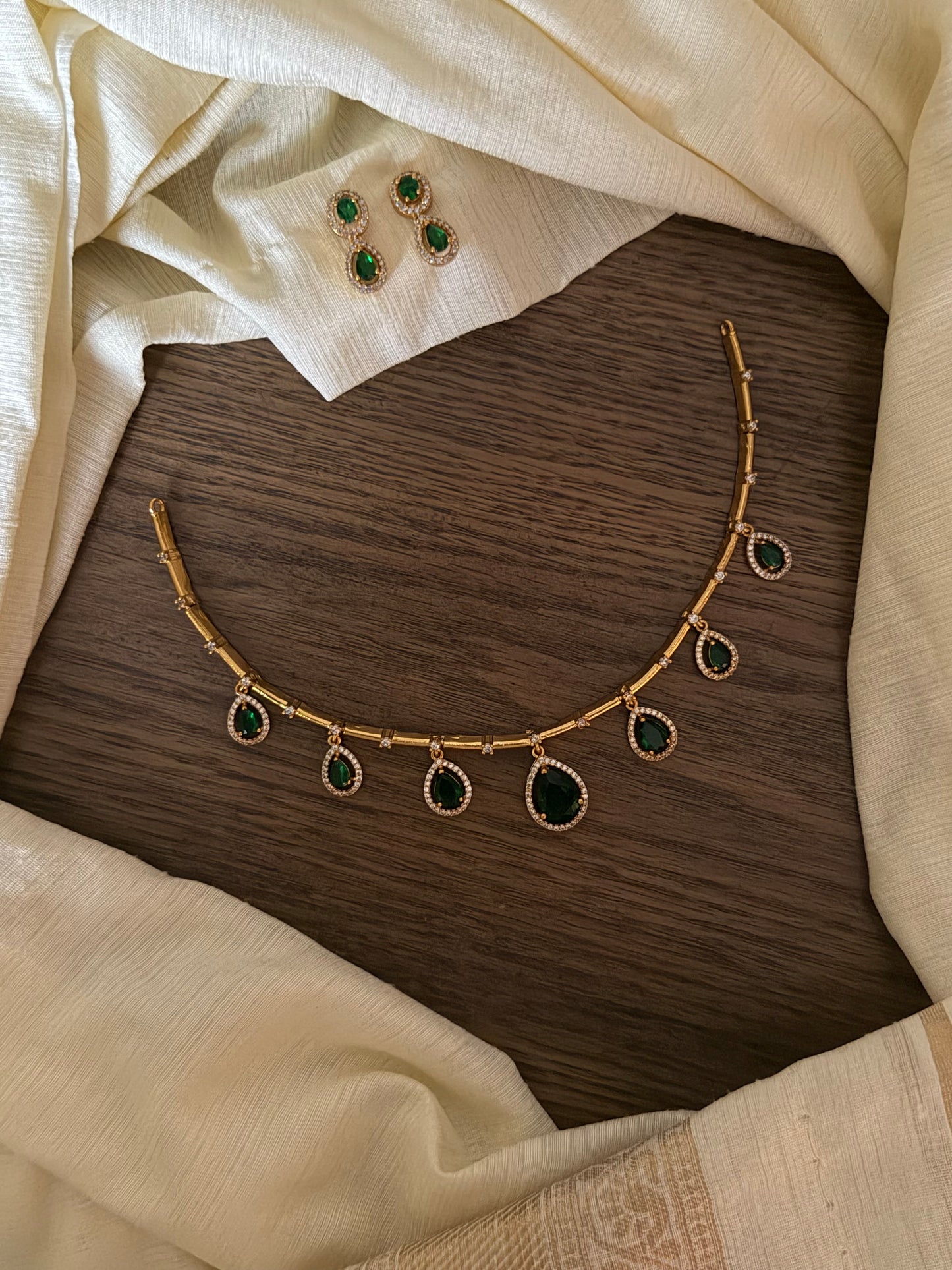 Emerald green teardrop AD Necklace Set