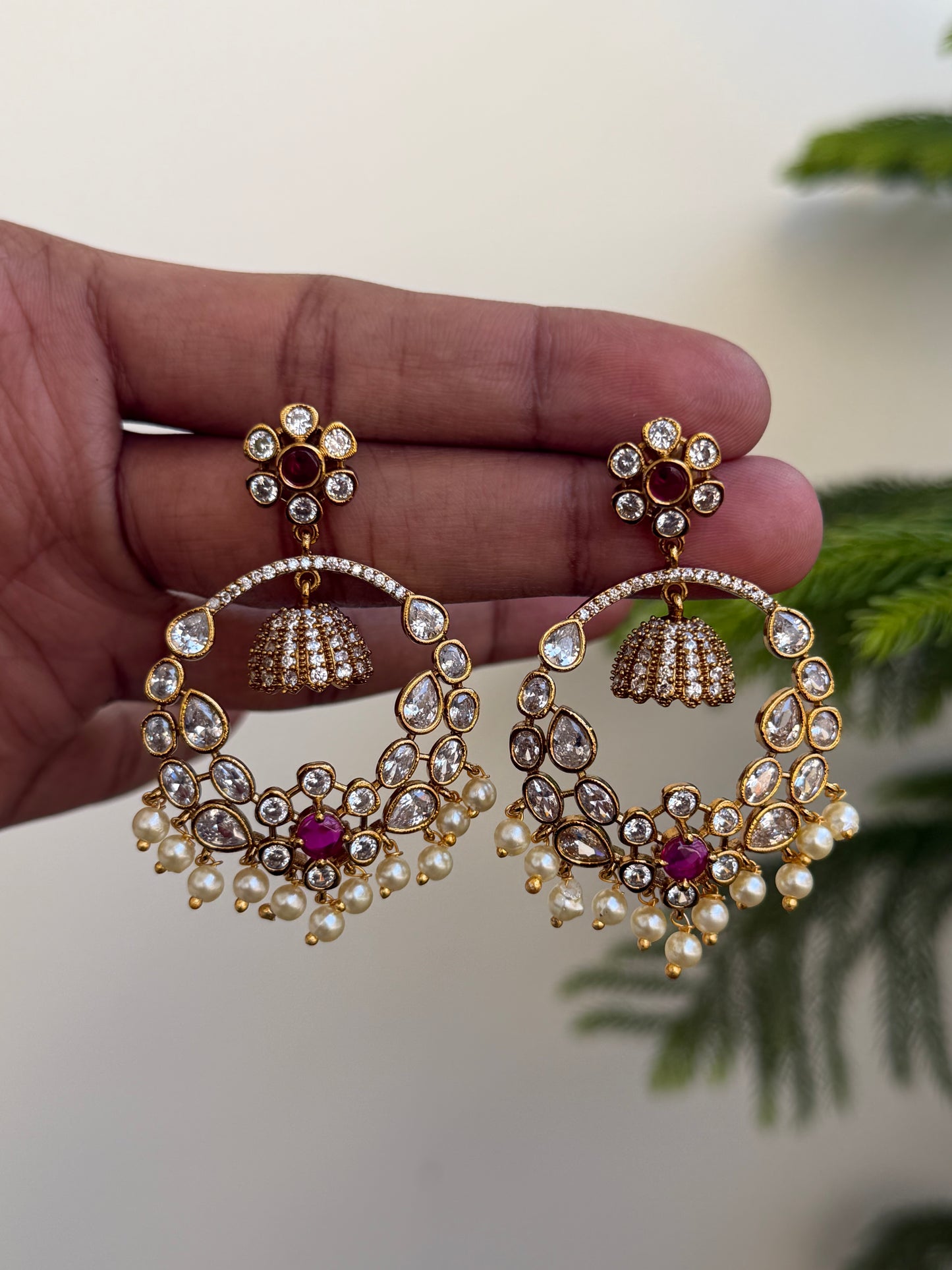 Uncut Polki Stones Chaandbali Earrings