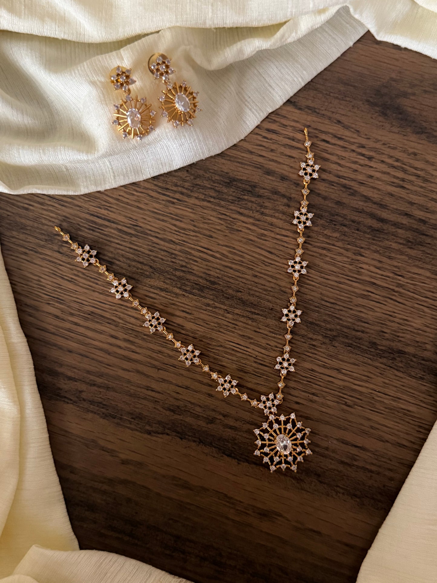 Delicate Floral Diamonds Necklace Set with Studs