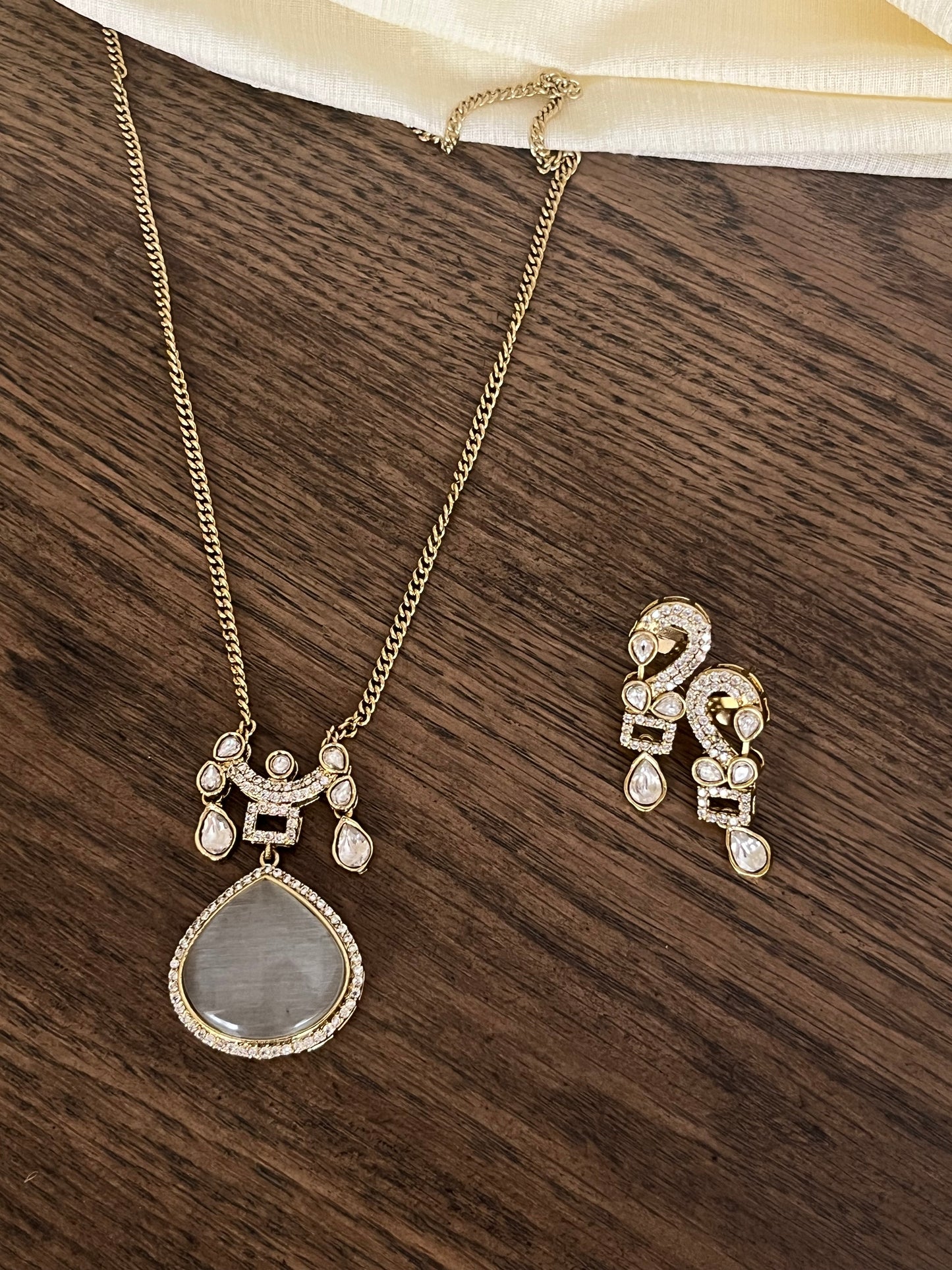 Moissanite Polki Pendant Set – White & Green Options – Premium Finish