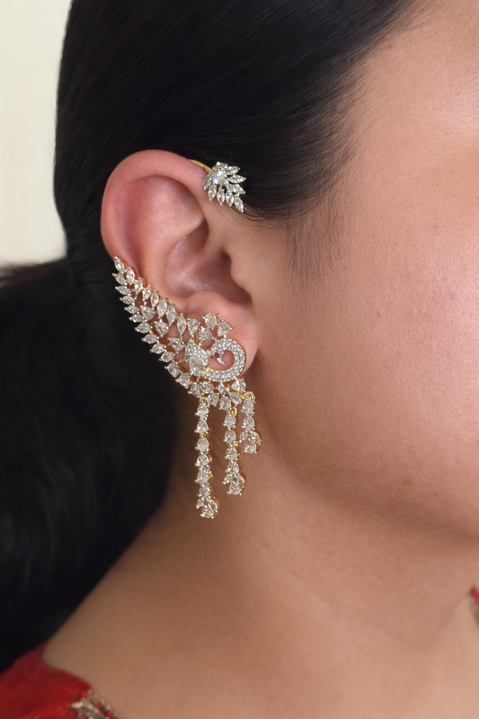 Bridal Peacock Diamond Look Earcuffs