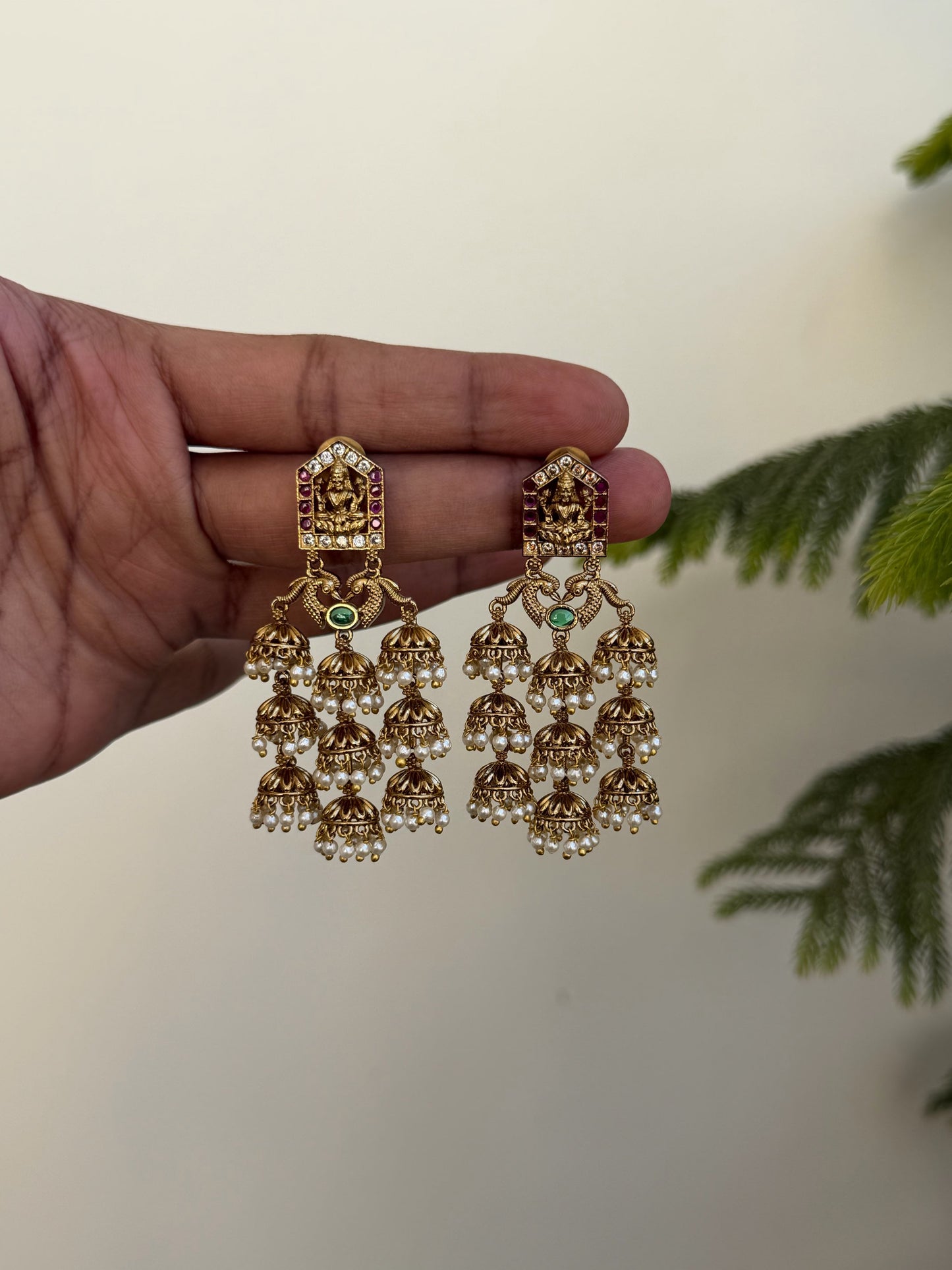 Antique Temple Multi Jhumka Earrings with Pearl Drops | MIJ Jewels