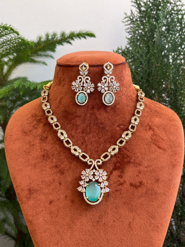 Mint AD studded Floral Motif Necklace Set