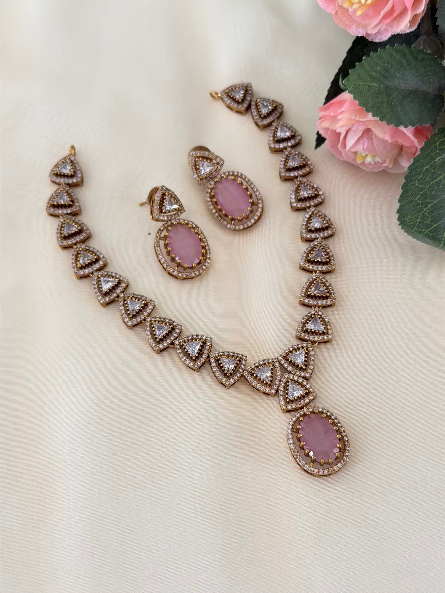 CZ Drop Necklace Set with Matching Earrings