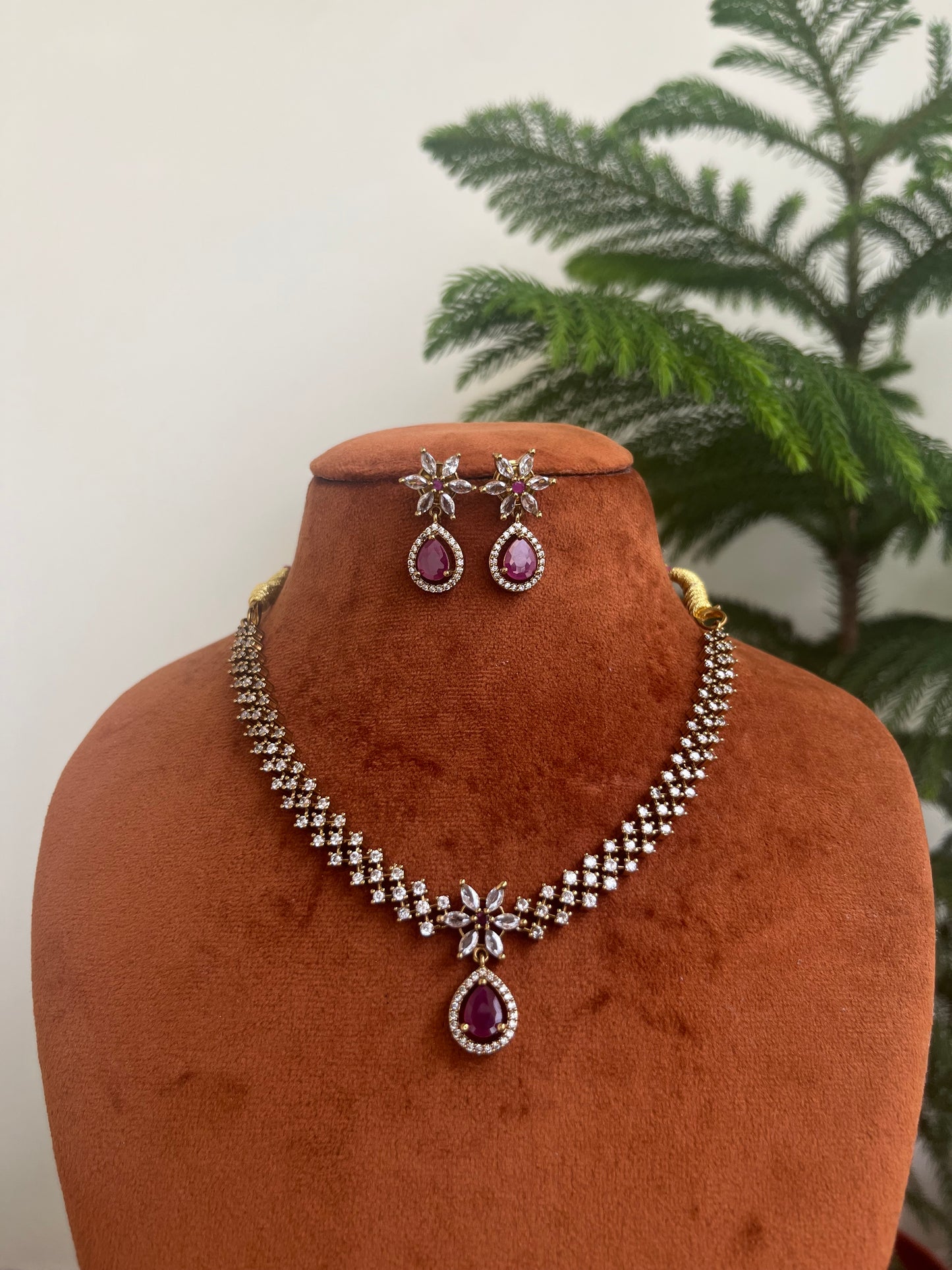 AD Drop Pendant Necklace Set – Sleek Design with Earrings | Party & Gift