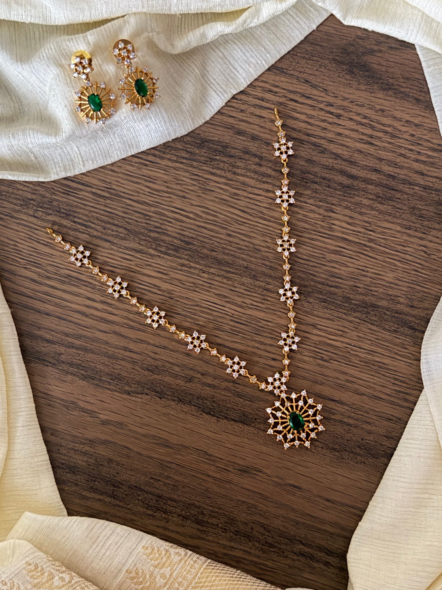 Delicate Floral Diamonds Necklace Set with Studs