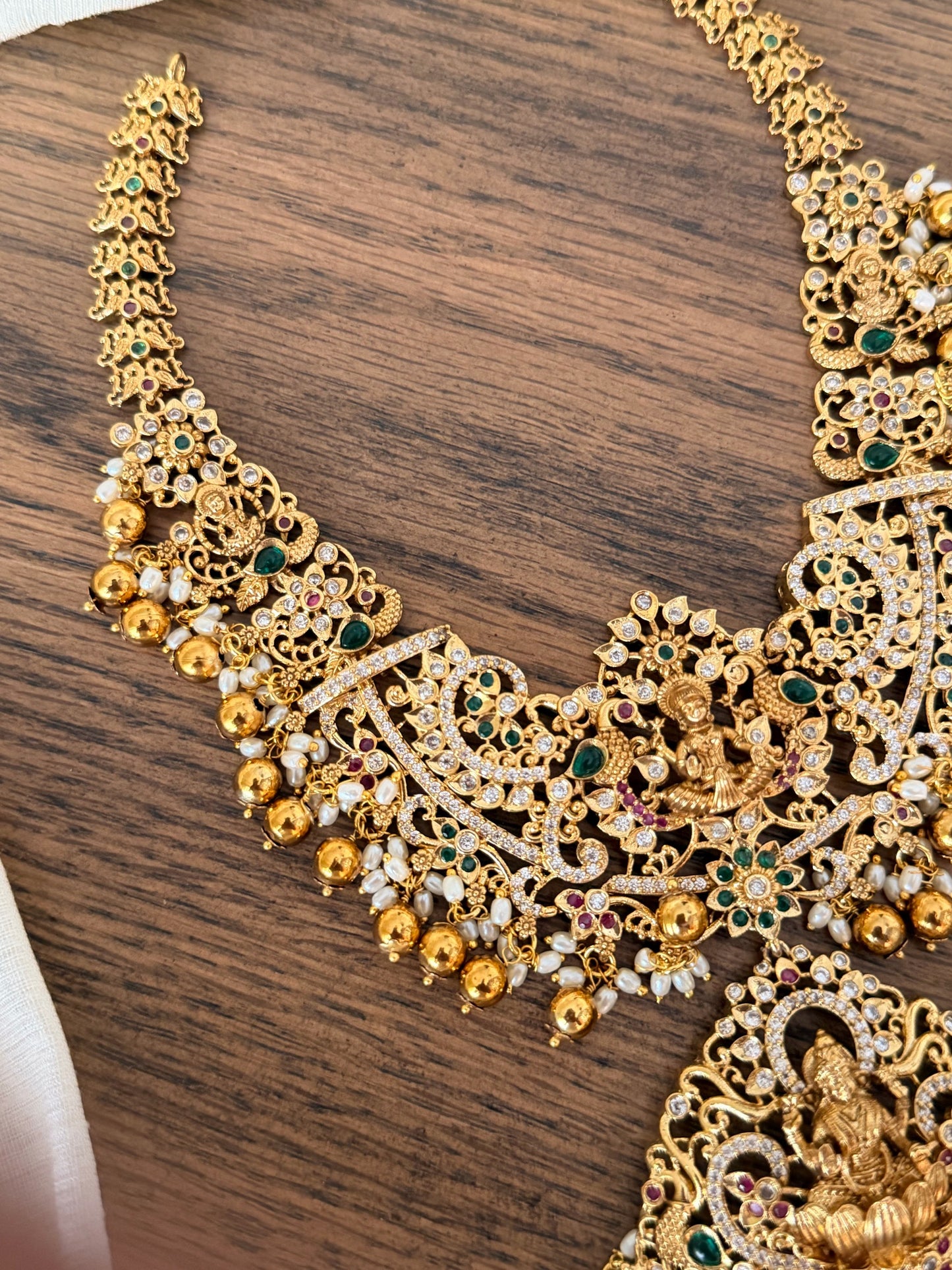 Bridal Lakshmi Devi Nakshi Necklace Set in Antique Gold Finish