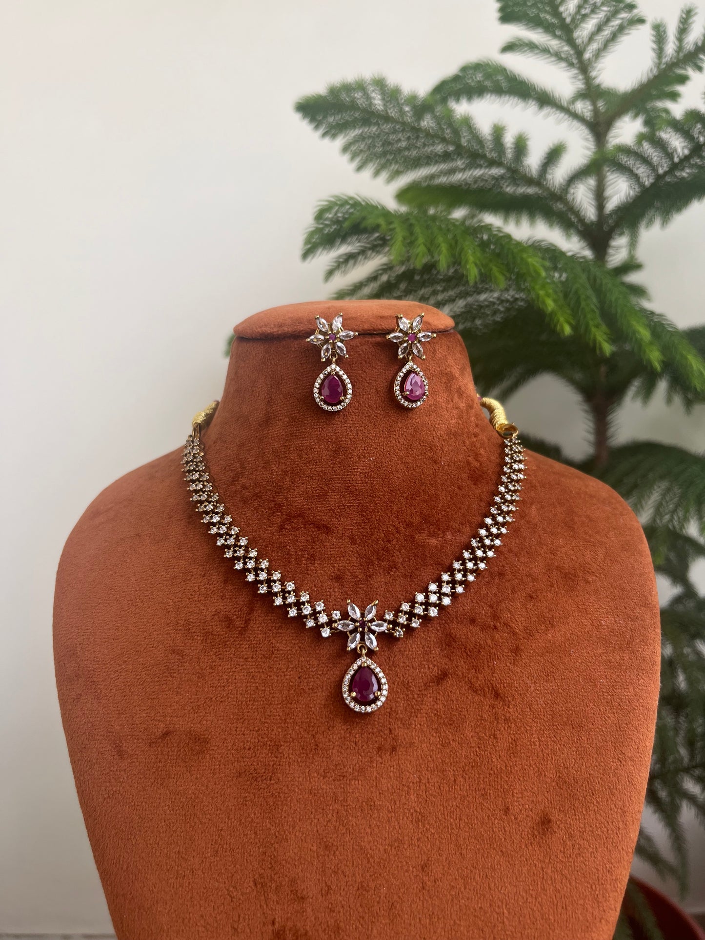 AD Drop Pendant Necklace Set – Sleek Design with Earrings | Party & Gift