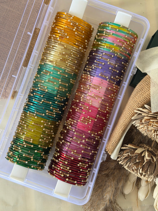Pearl Glass Bangle - Combo of 12 colors (without organizer box)