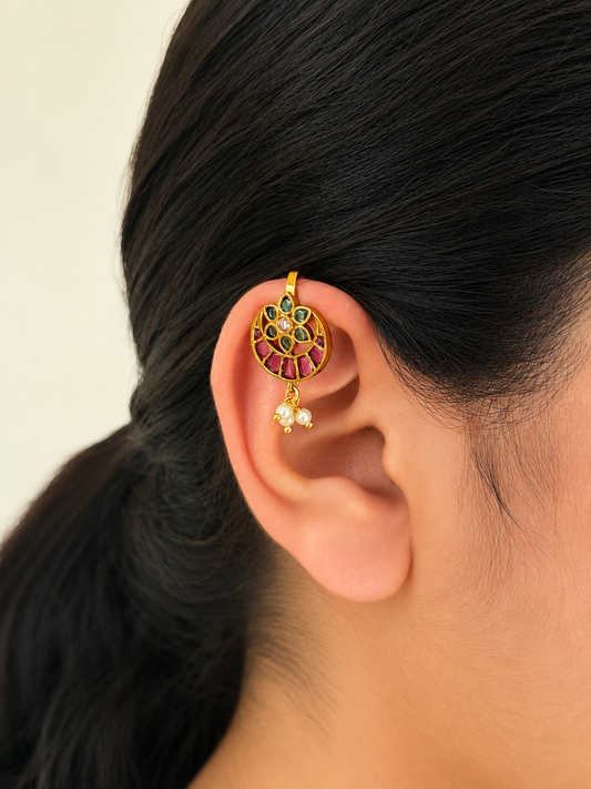 Floral Kemp Stone Bugadi with Pearl Drops