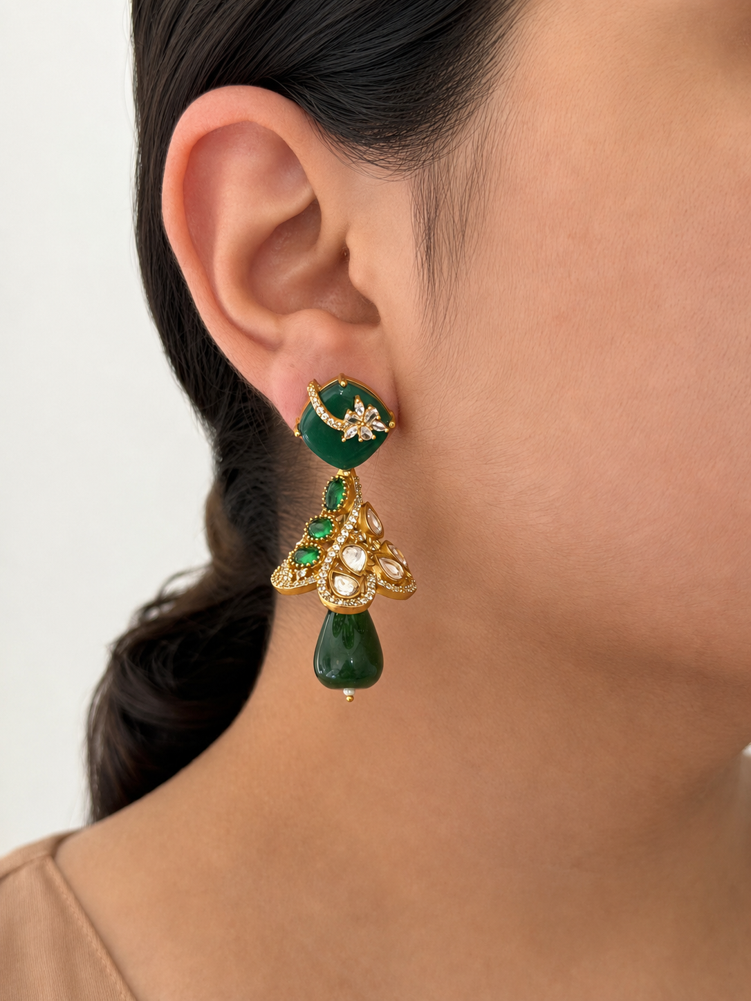2-in-1 Ear Cuff & Earring — Emerald (Adjustable)