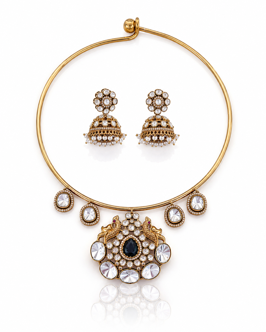 Kundan Peacock Hasli Necklace Set with Matching Earrings