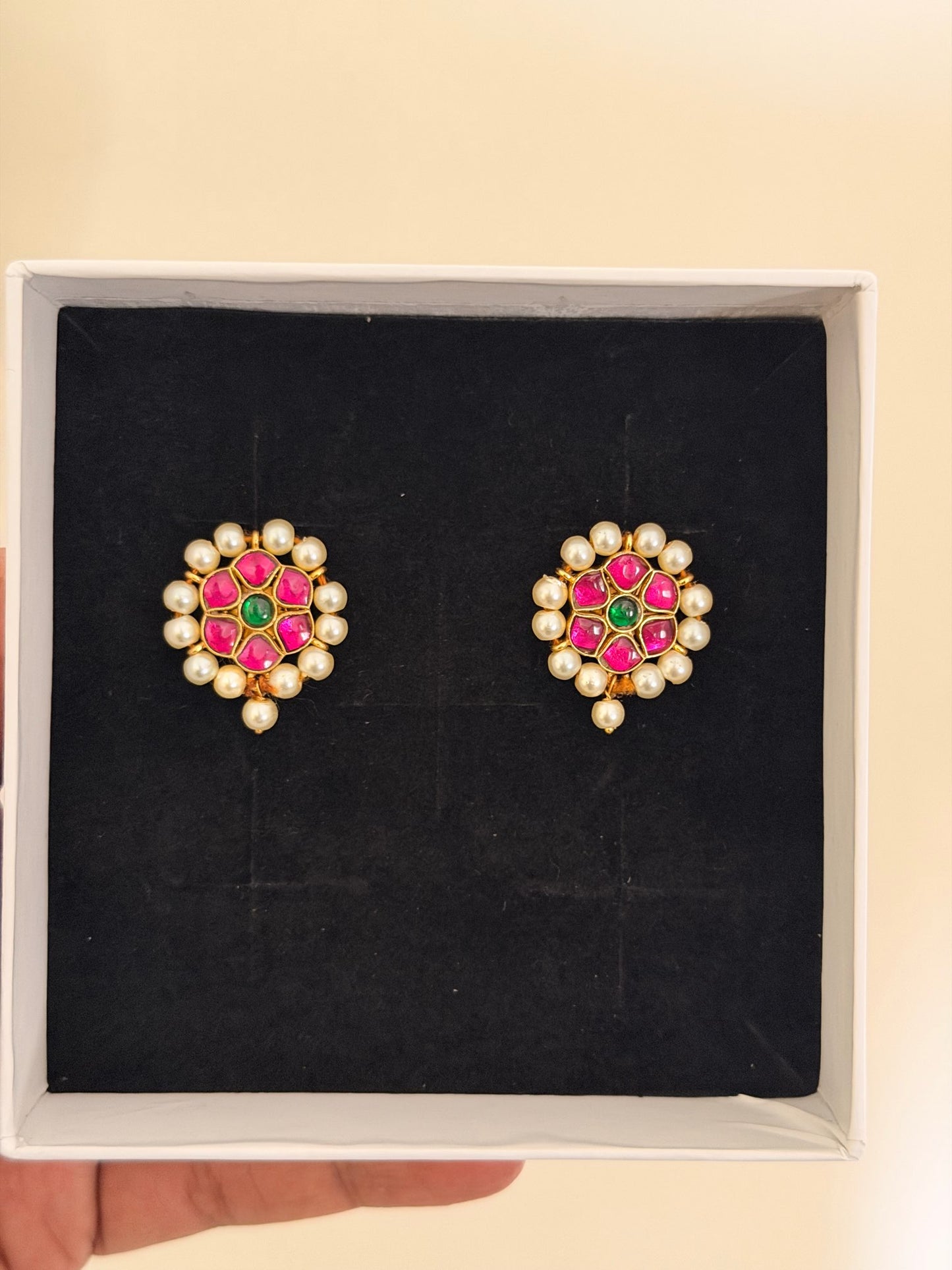 Floral Multi-Stone Drop Earrings with Red & Green Accents