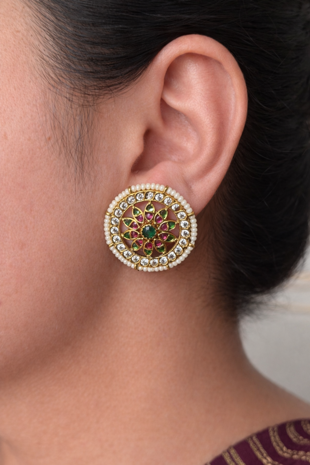 Premium Finish Diamond Look Floral Stud Earrings