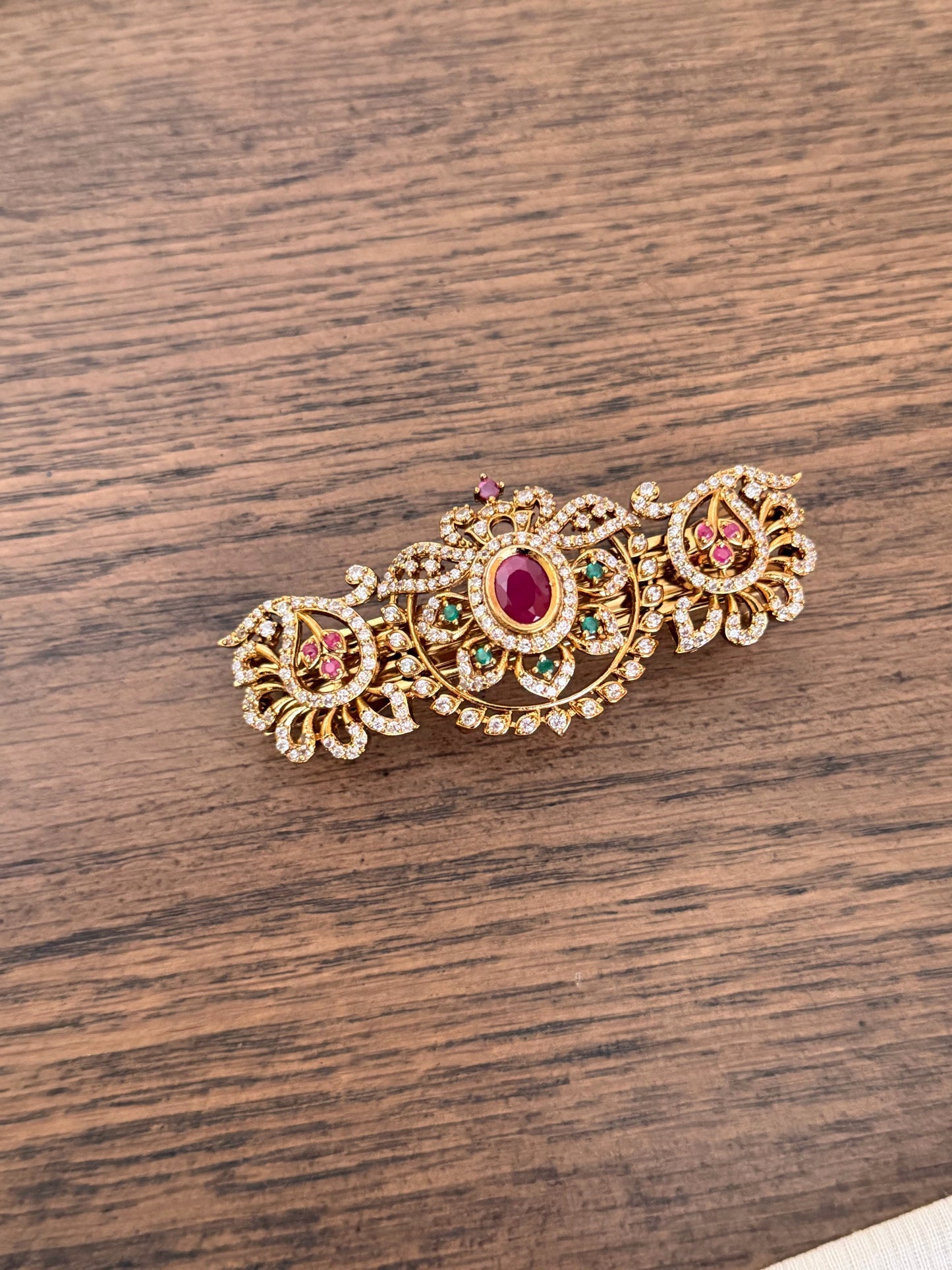 Ruby & Green Stone Premium Hair Clip