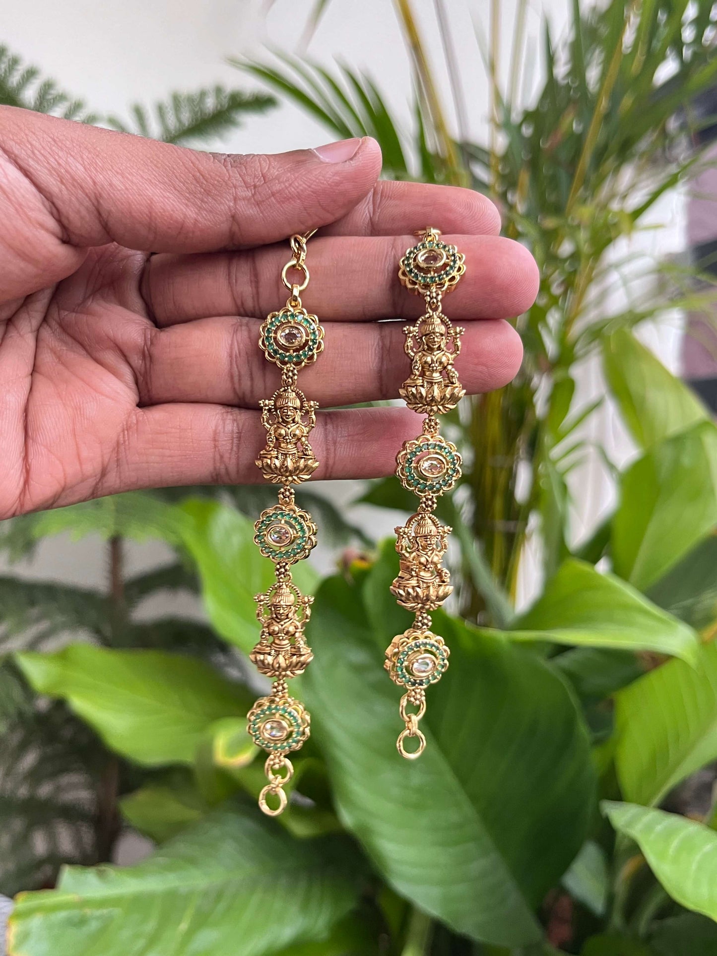 Lakshmi Devi Studded Mattal with Emerald Green Stones – Unique Design