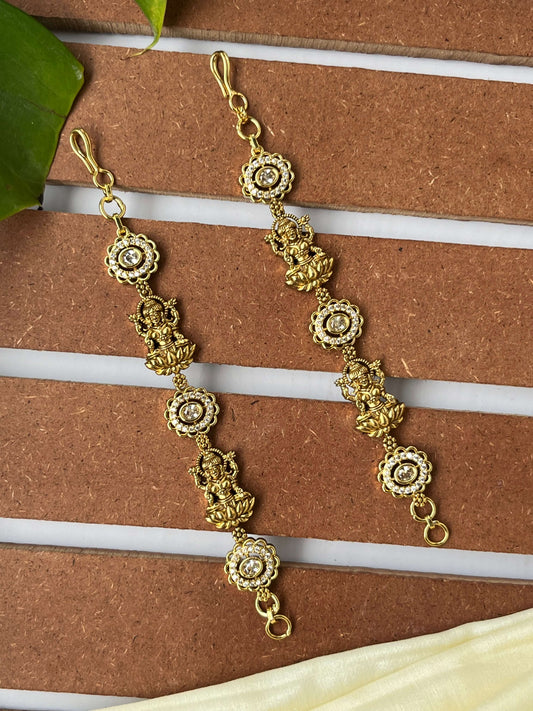 Lakshmi Devi Studded Mattal with Emerald Green Stones – Unique Design