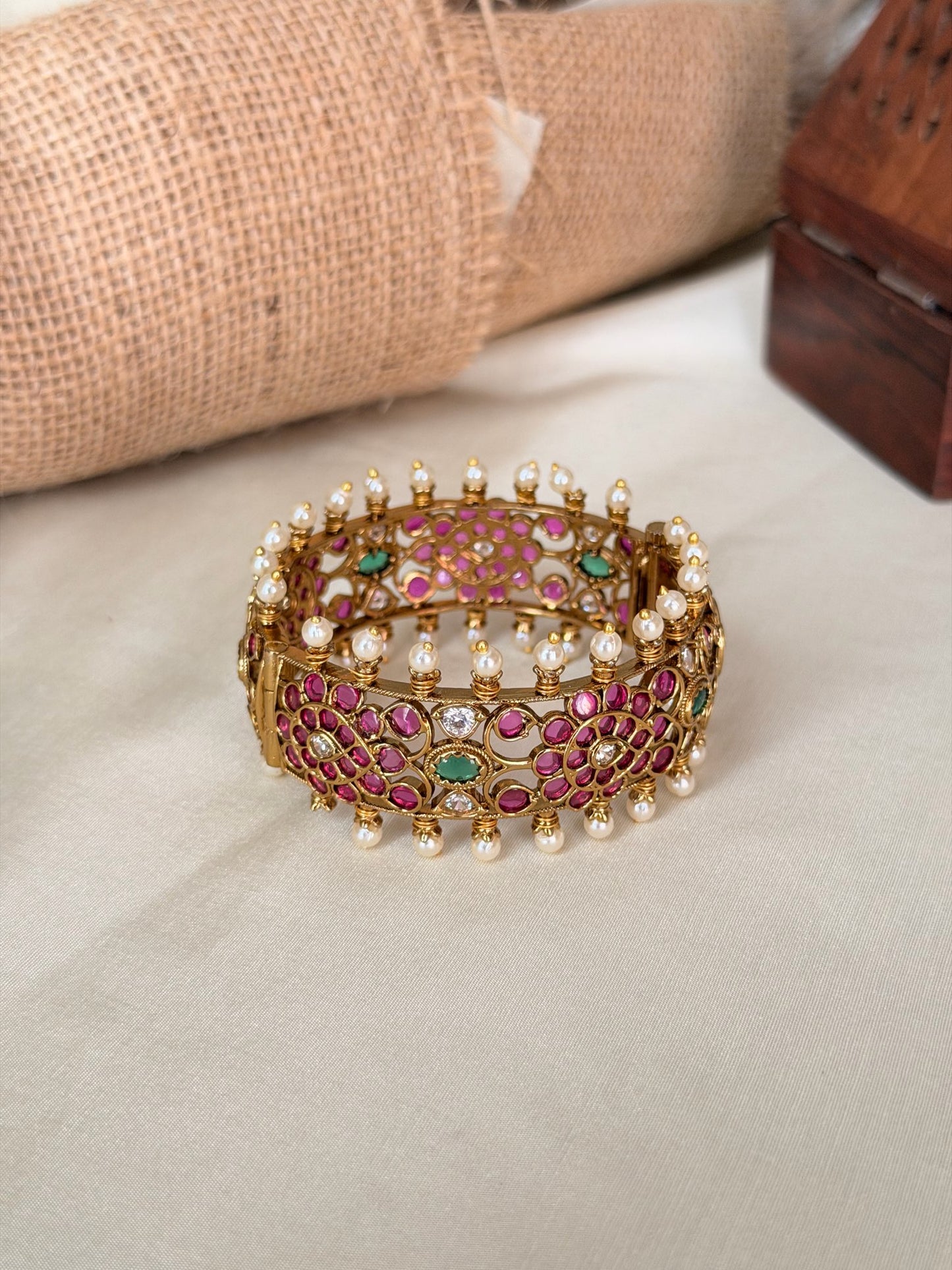 Openable Grand Pearl Stone Work Bangle