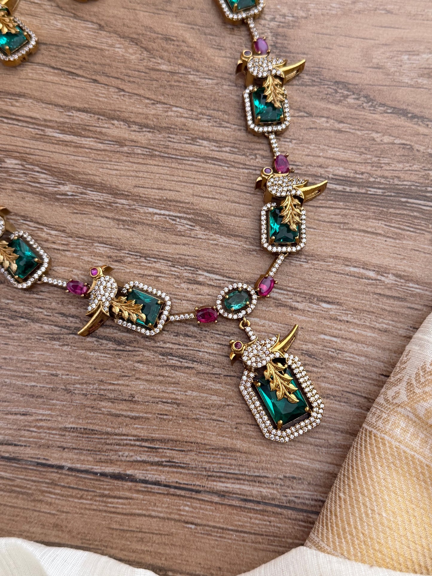 Exquisite Sea Green & Ruby Stone Parrot Designer Necklace Set