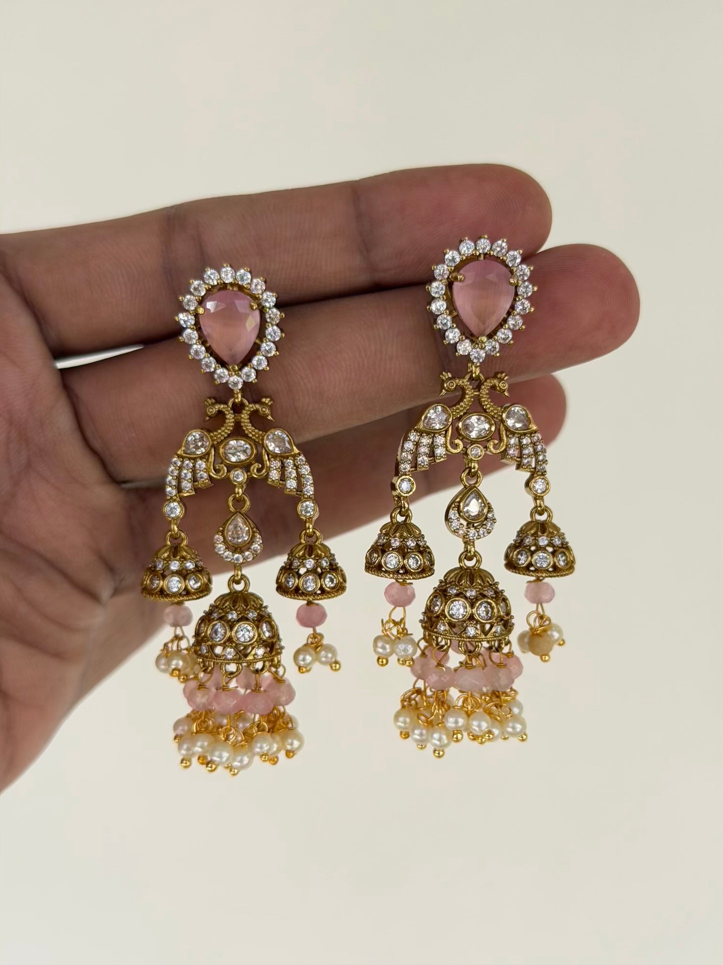 Peacock Double Jhumka Dangler Earrings