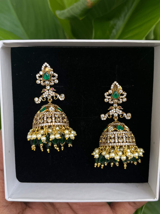 Victorian Long Jhumka with Peacock Motifs