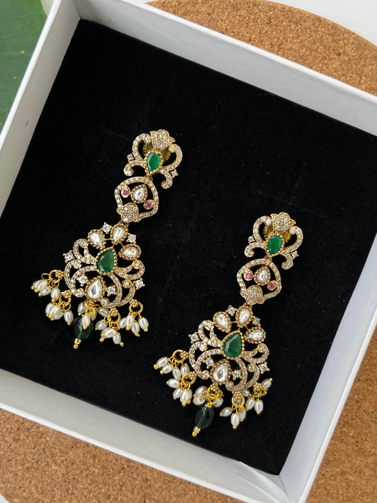 Victorian Dangler Earrings – Elegant Statement Earrings in Green, Pink & Mint