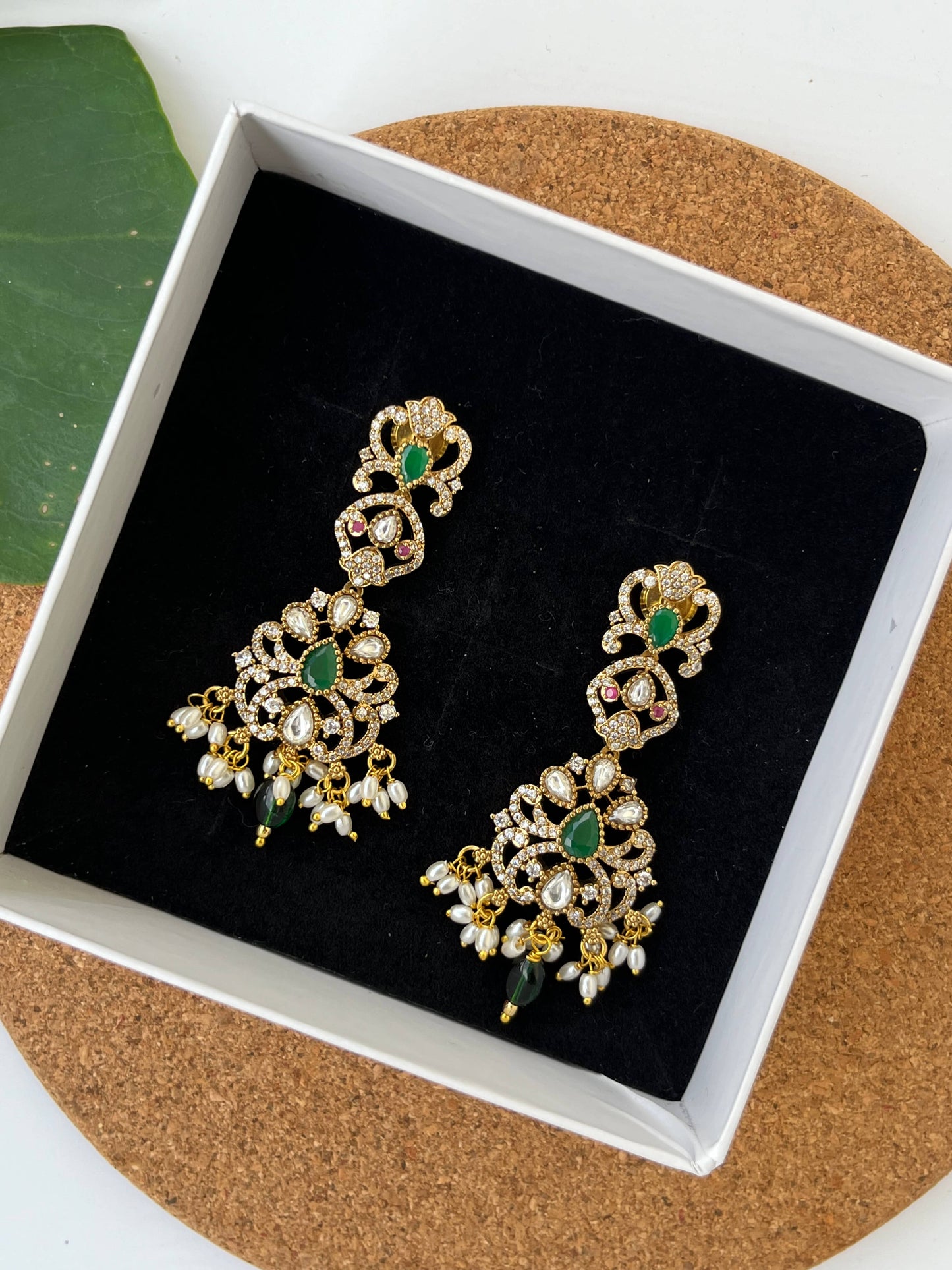 Victorian Dangler Earrings – Elegant Statement Earrings in Green, Pink & Mint