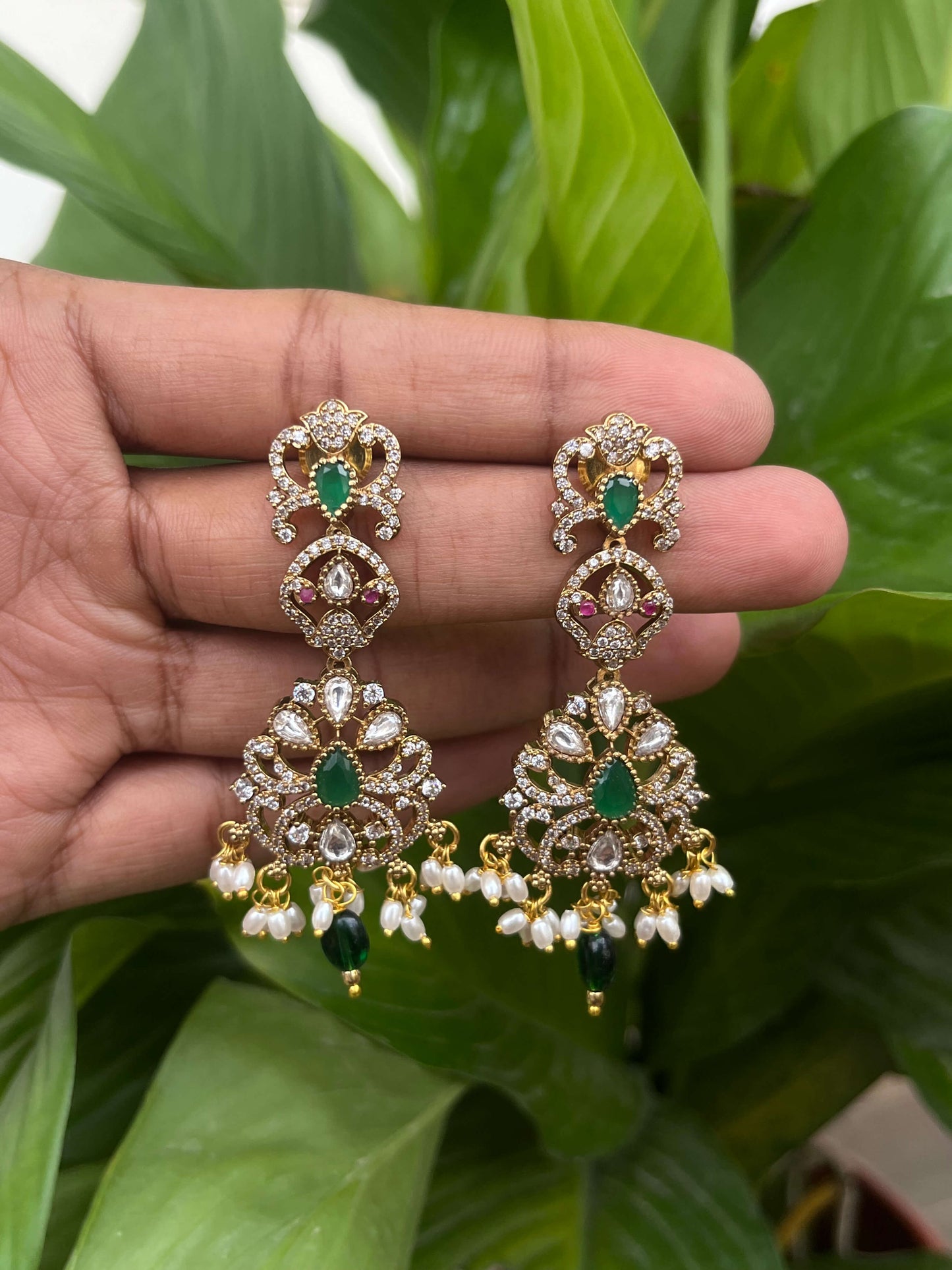 Victorian Dangler Earrings – Elegant Statement Earrings in Green, Pink & Mint