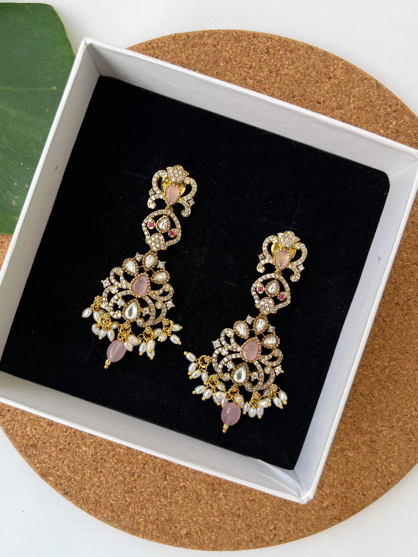 Victorian Dangler Earrings – Elegant Statement Earrings in Green, Pink & Mint