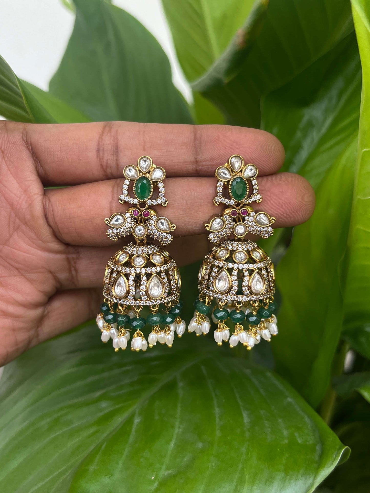 Victorian Parrot Motifs Long Jhumka