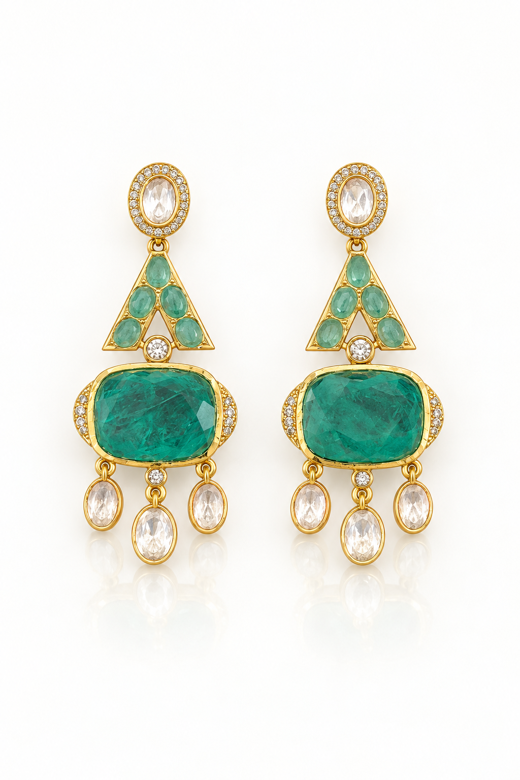 Emerald Cushion Dangler Earrings with Kundan Drops