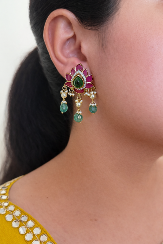 Jadau Kundan Lotus Stud Earrings
