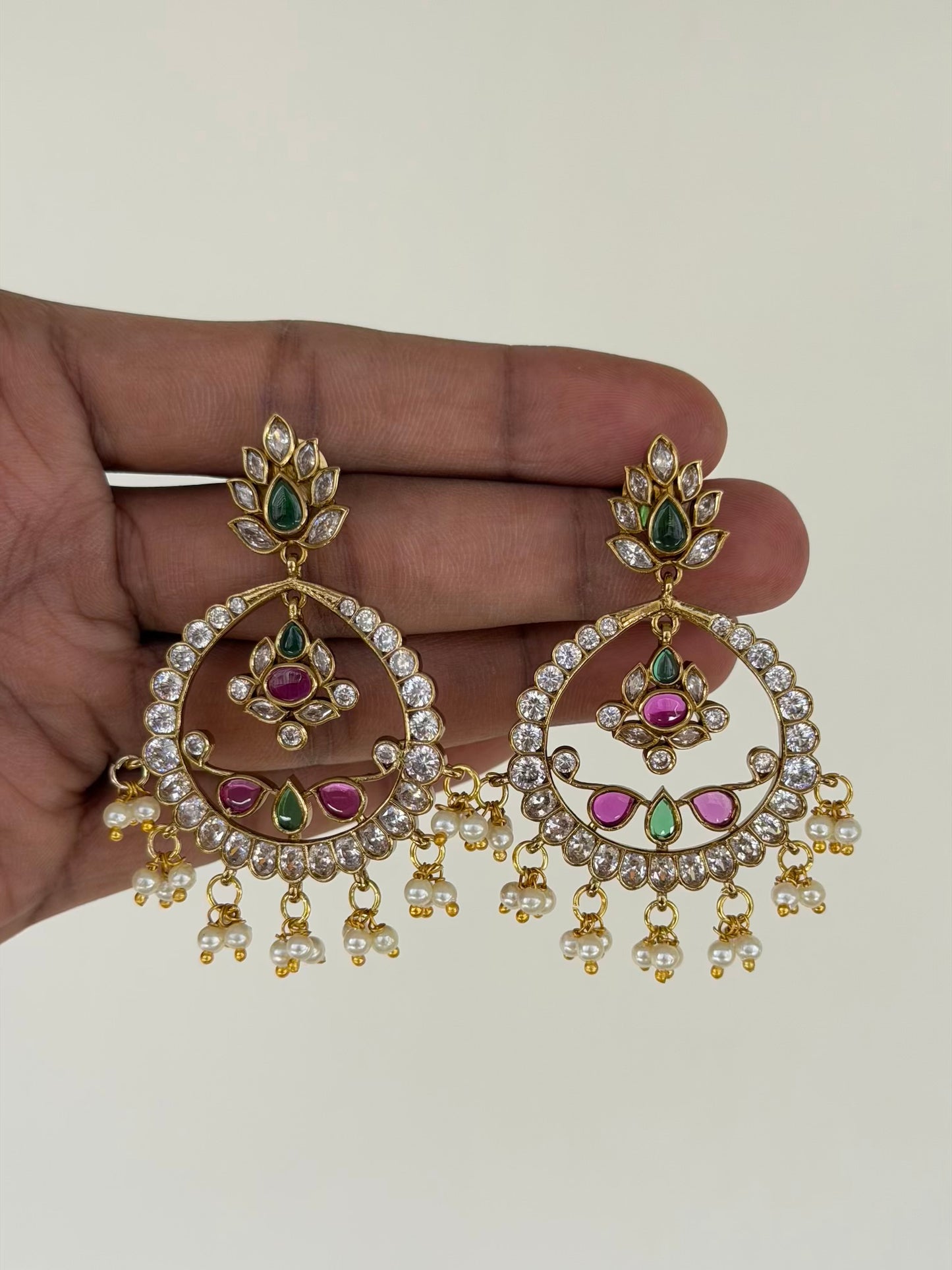 Lotus Pearl Fringe Medallion Chandbali