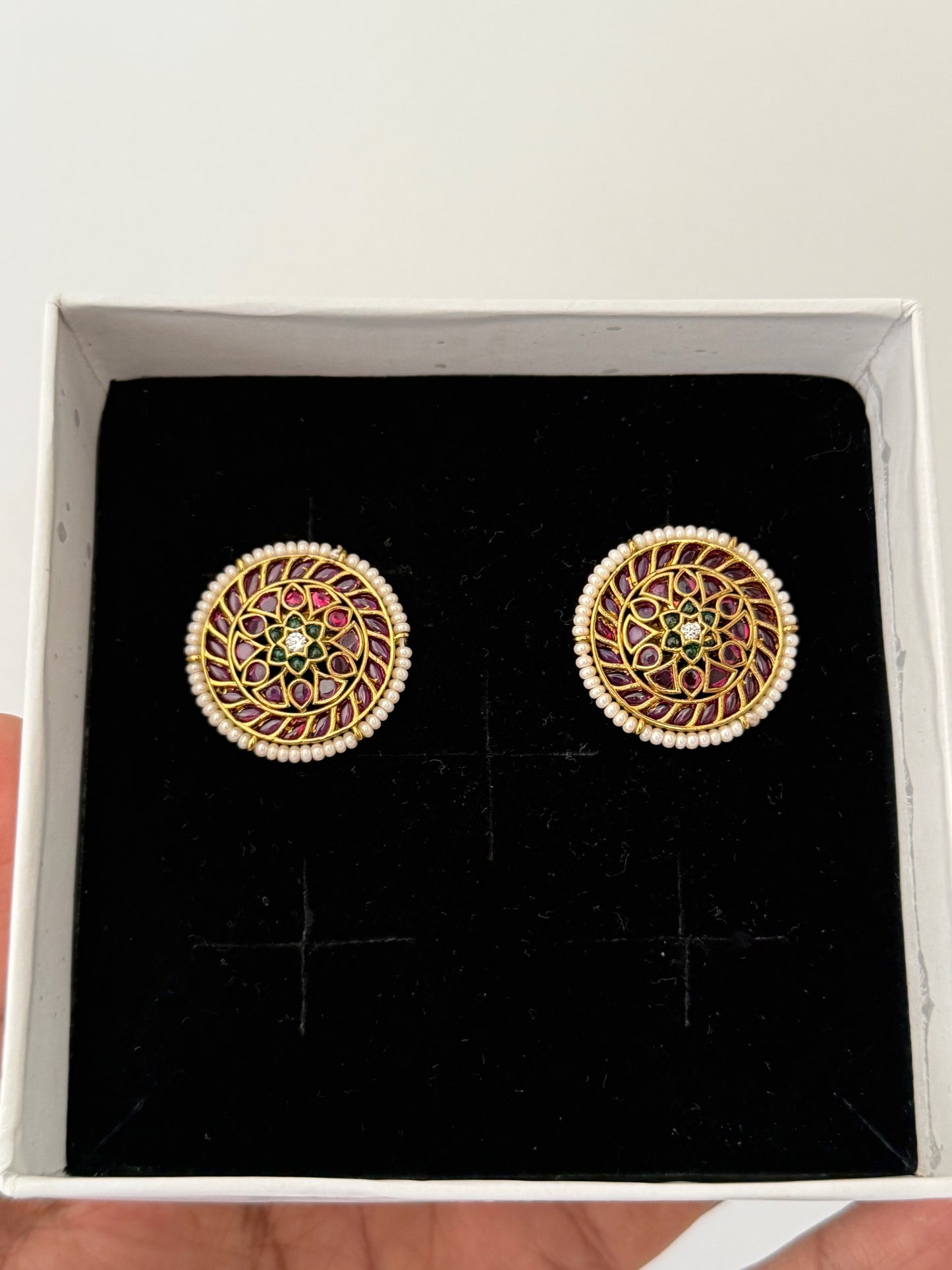 Luxury Round Ruby AD Stud Earrings