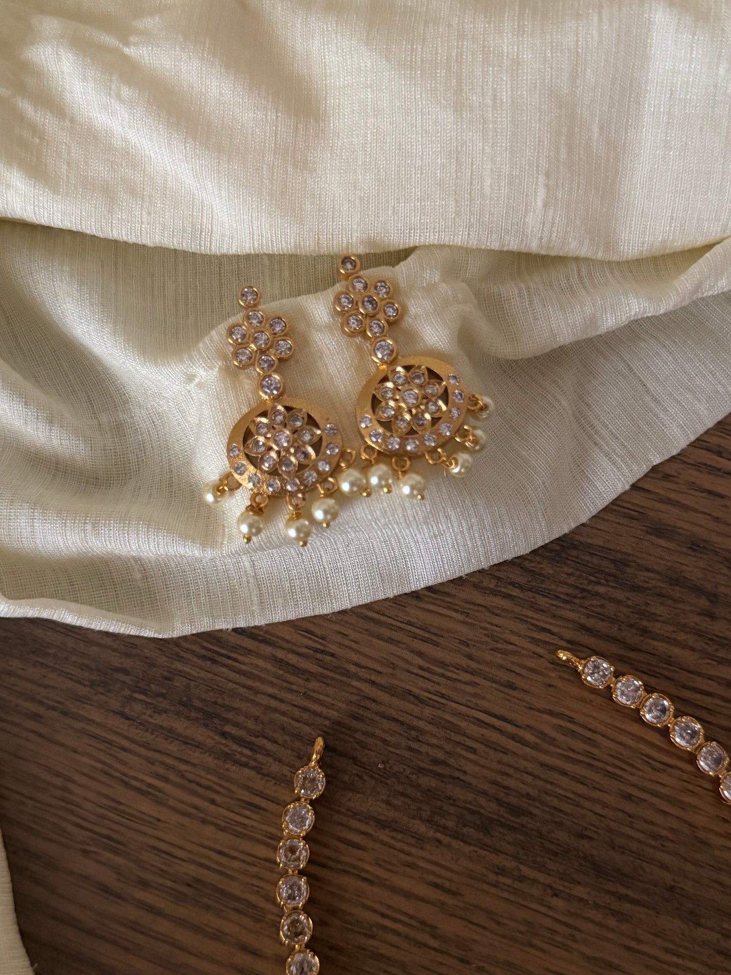 Minimalist American Diamond (AD) Choker Necklace Set with Pearl Drops