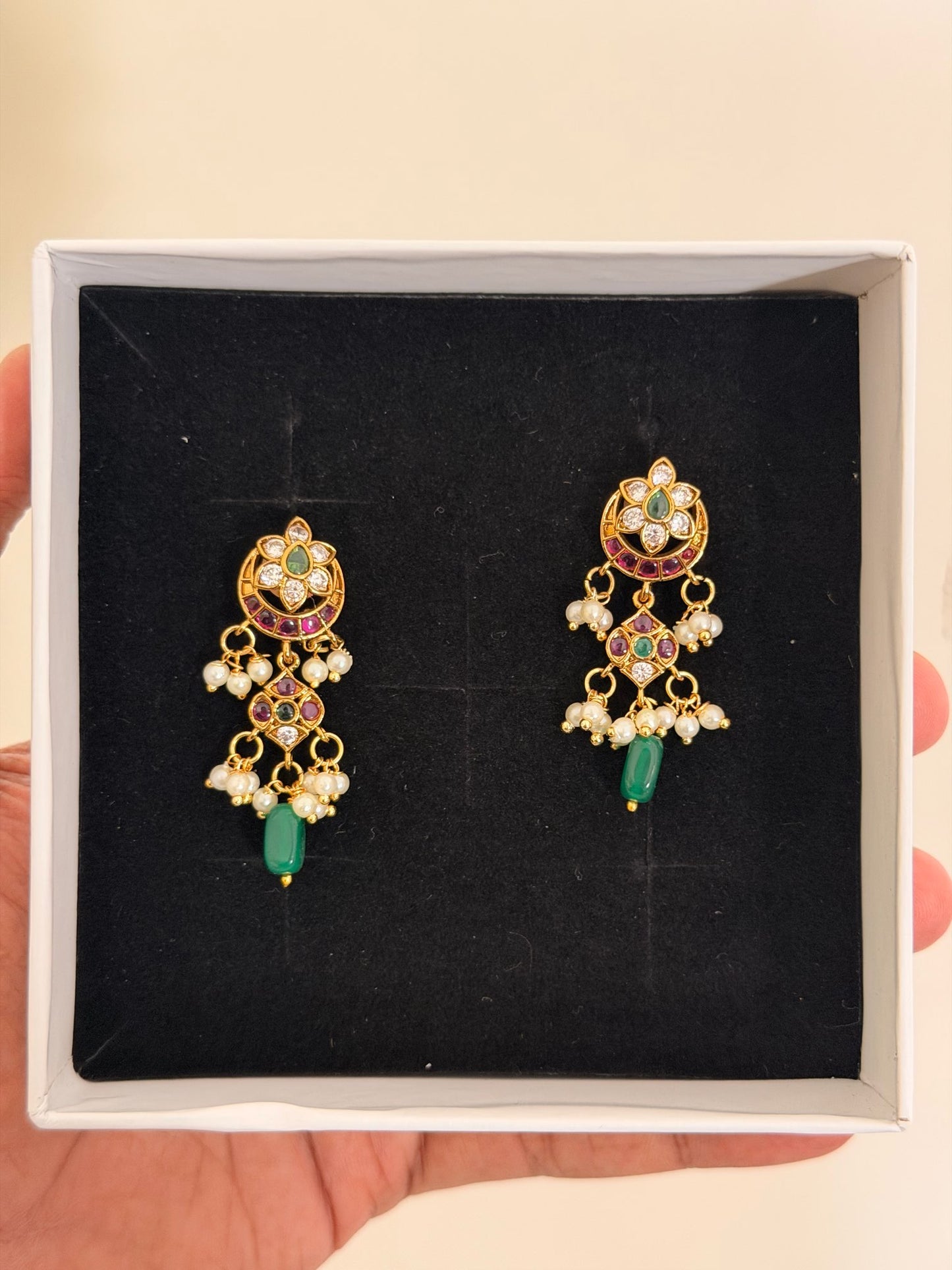 Royal Emerald & Pearl Drop Earrings