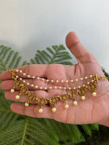 Lakshmi Devi with pearls Ear chains