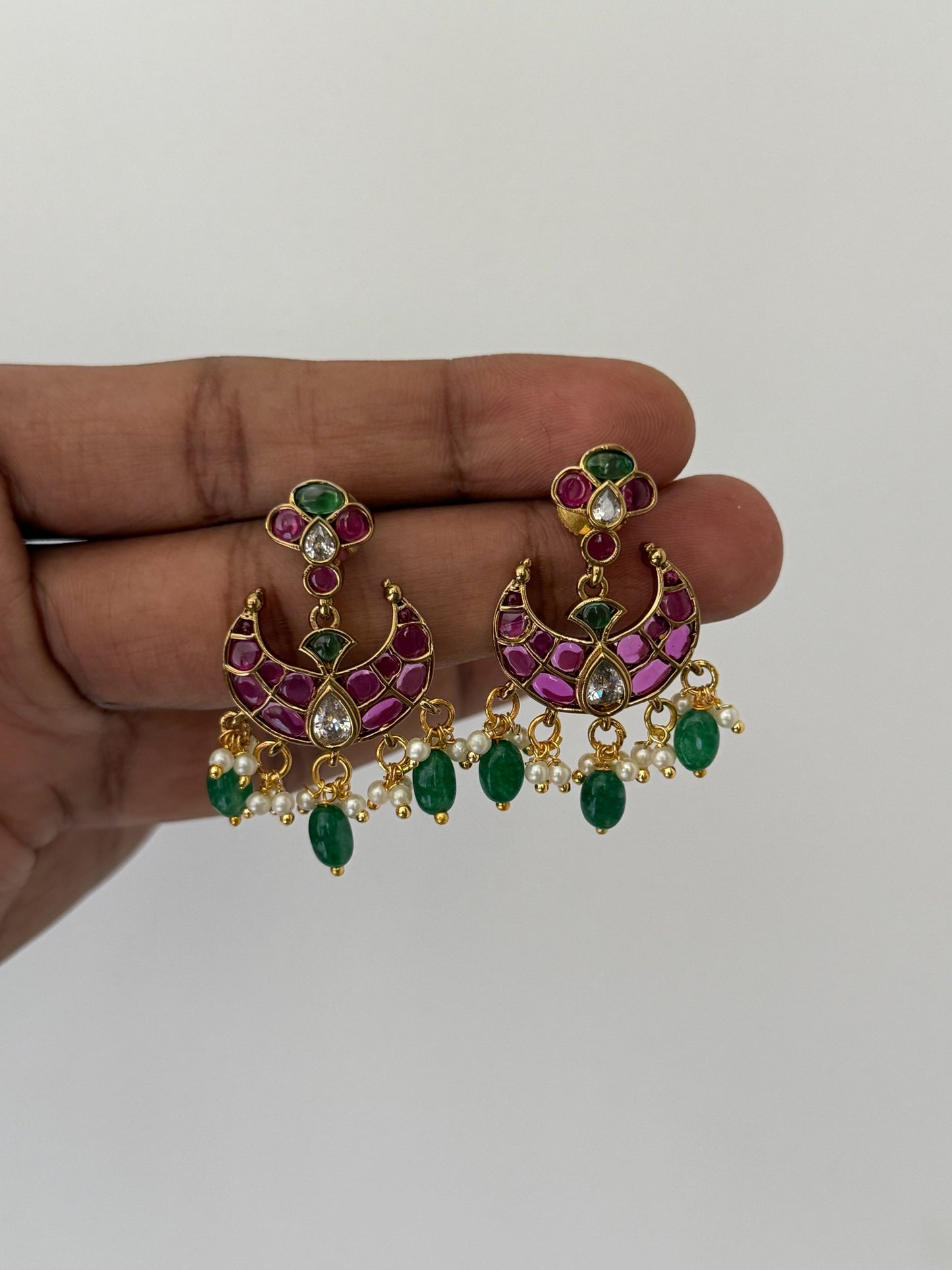Premium Finish Kemp stone Chandbali Earrings