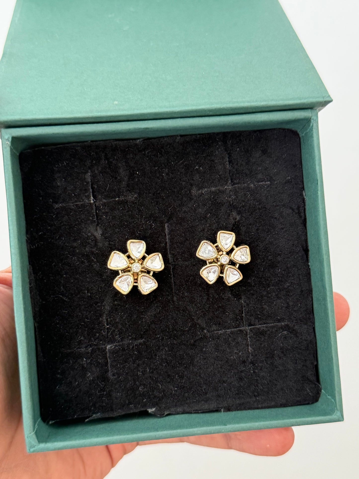 Kundan Stud Earrings — Flower Design