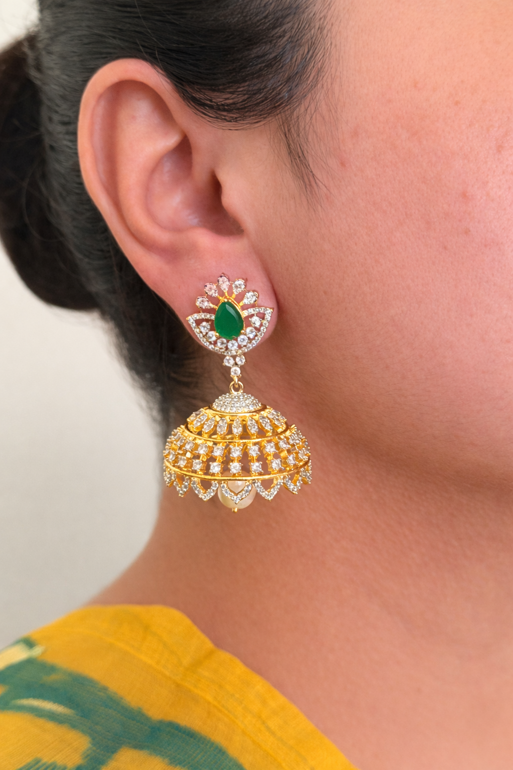 Emerald Crown Diamond-Look Bridal Jhumka Earrings