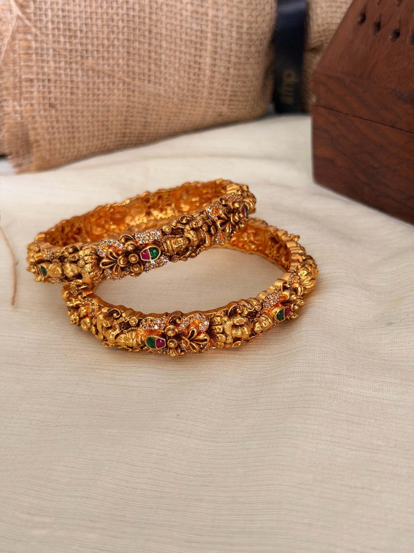 Gold Peacock Filigree Stone Bangle