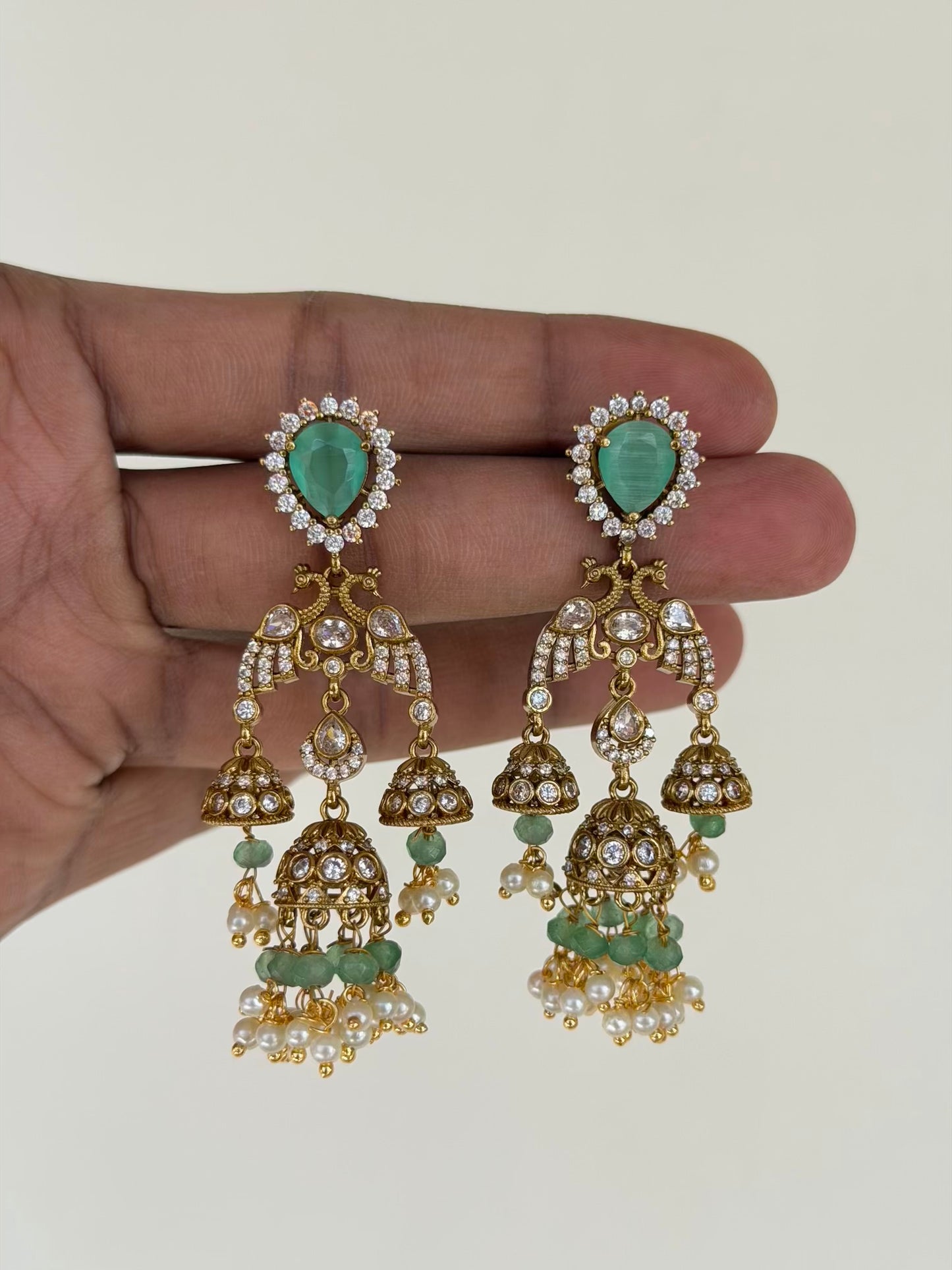 Peacock Double Jhumka Dangler Earrings