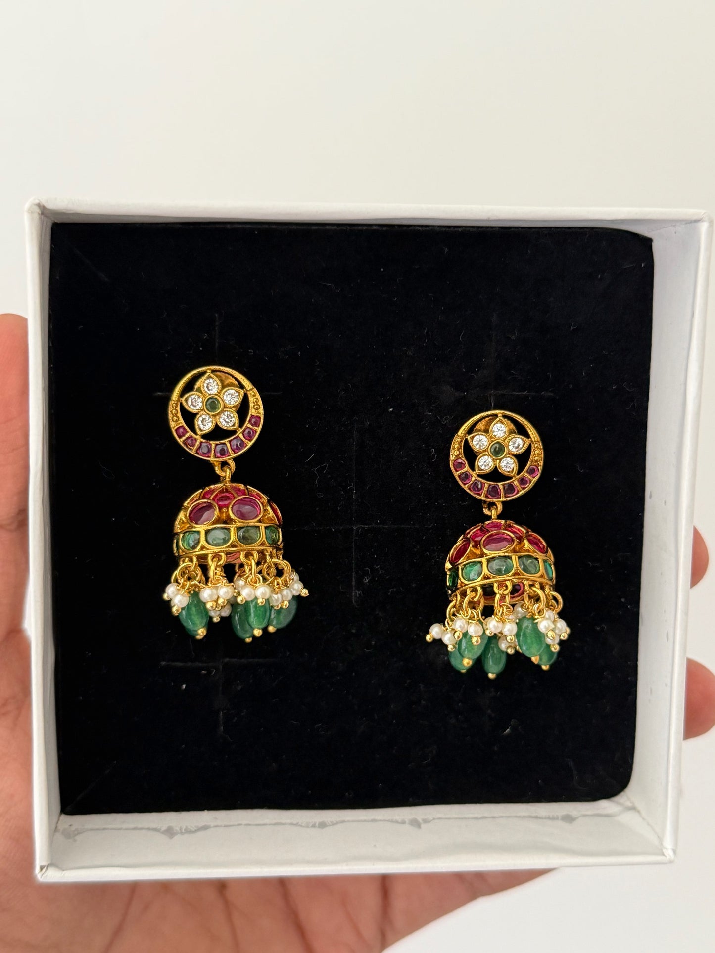 Luxury Floral Kemp Jhumka Earrings Premium Finish