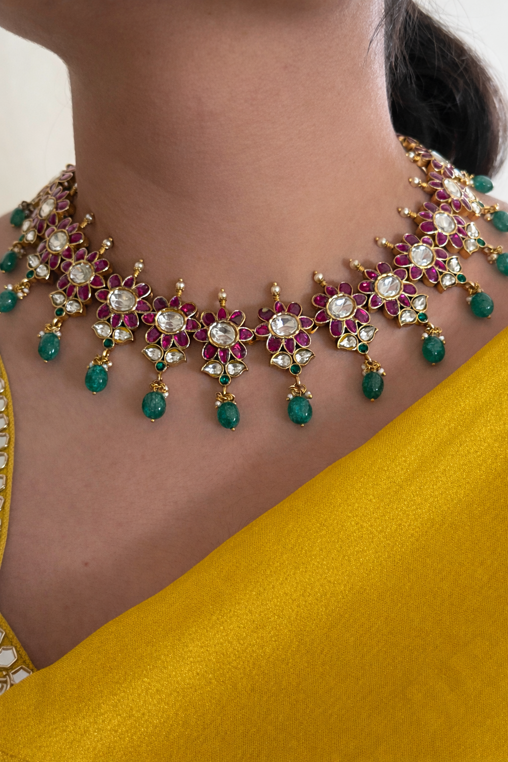Ruby Polki Star Flower Choker Necklace