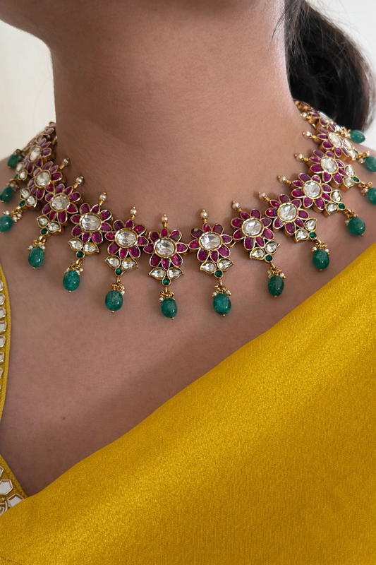 Ruby Polki Star Flower Choker Necklace