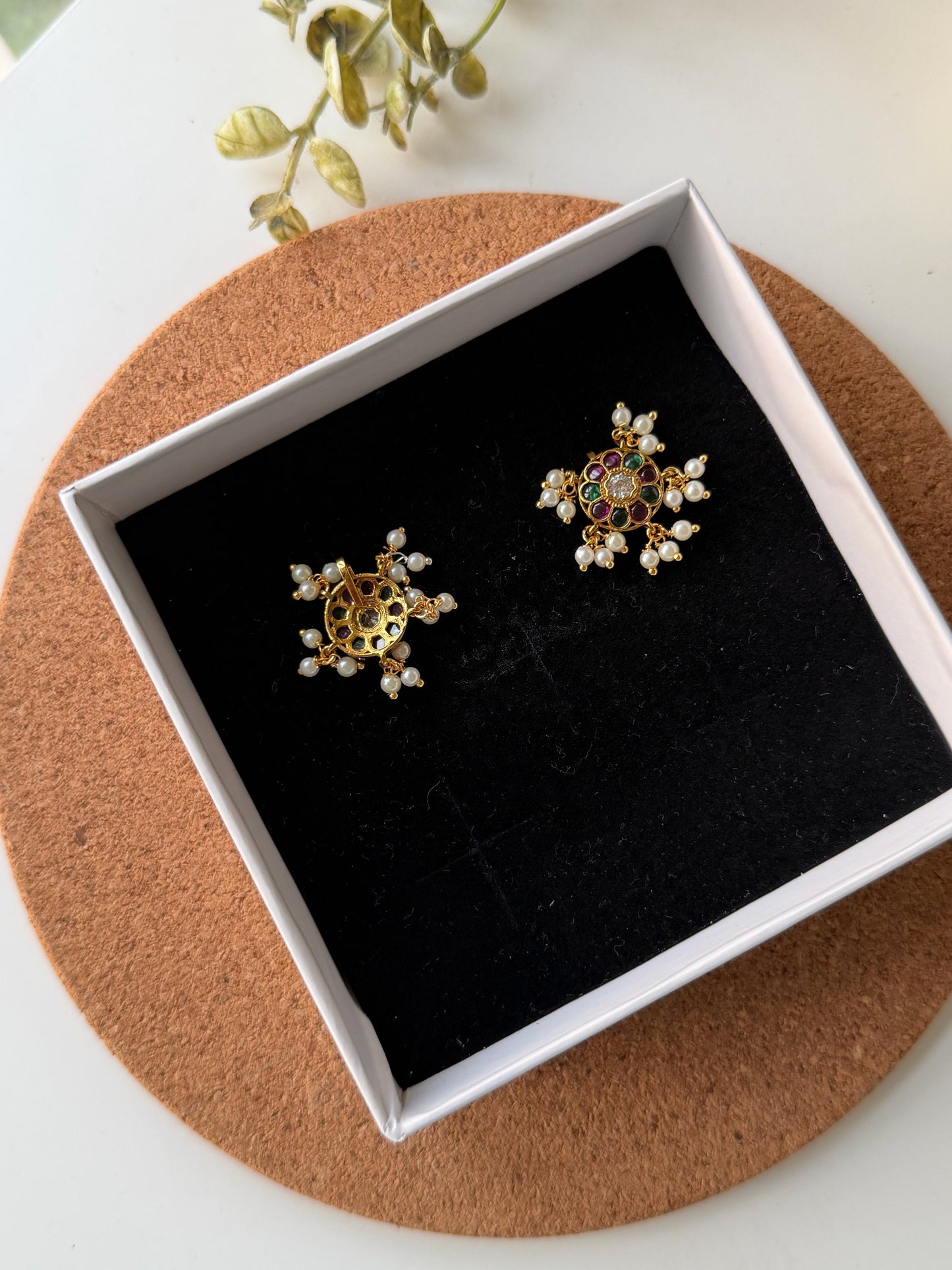 Traditional Floral Bugadi Earrings with Pearl Drops for Festive Wear