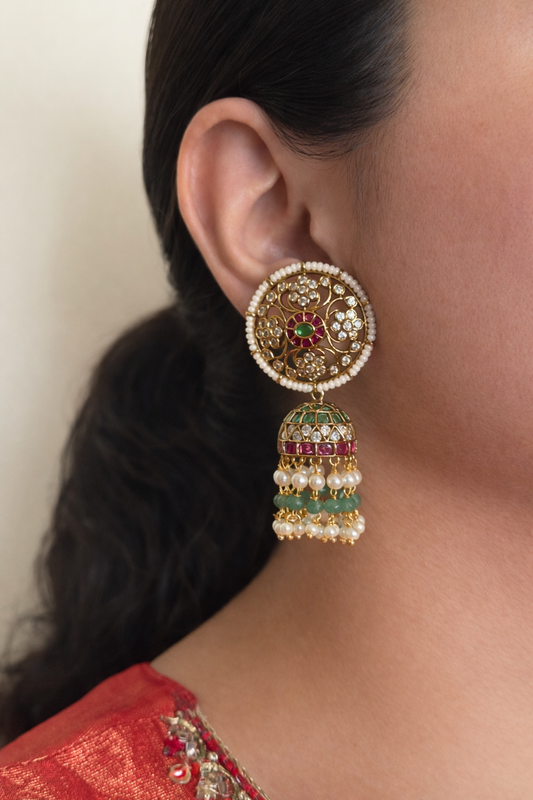 Green Drop Jhumka Earrings