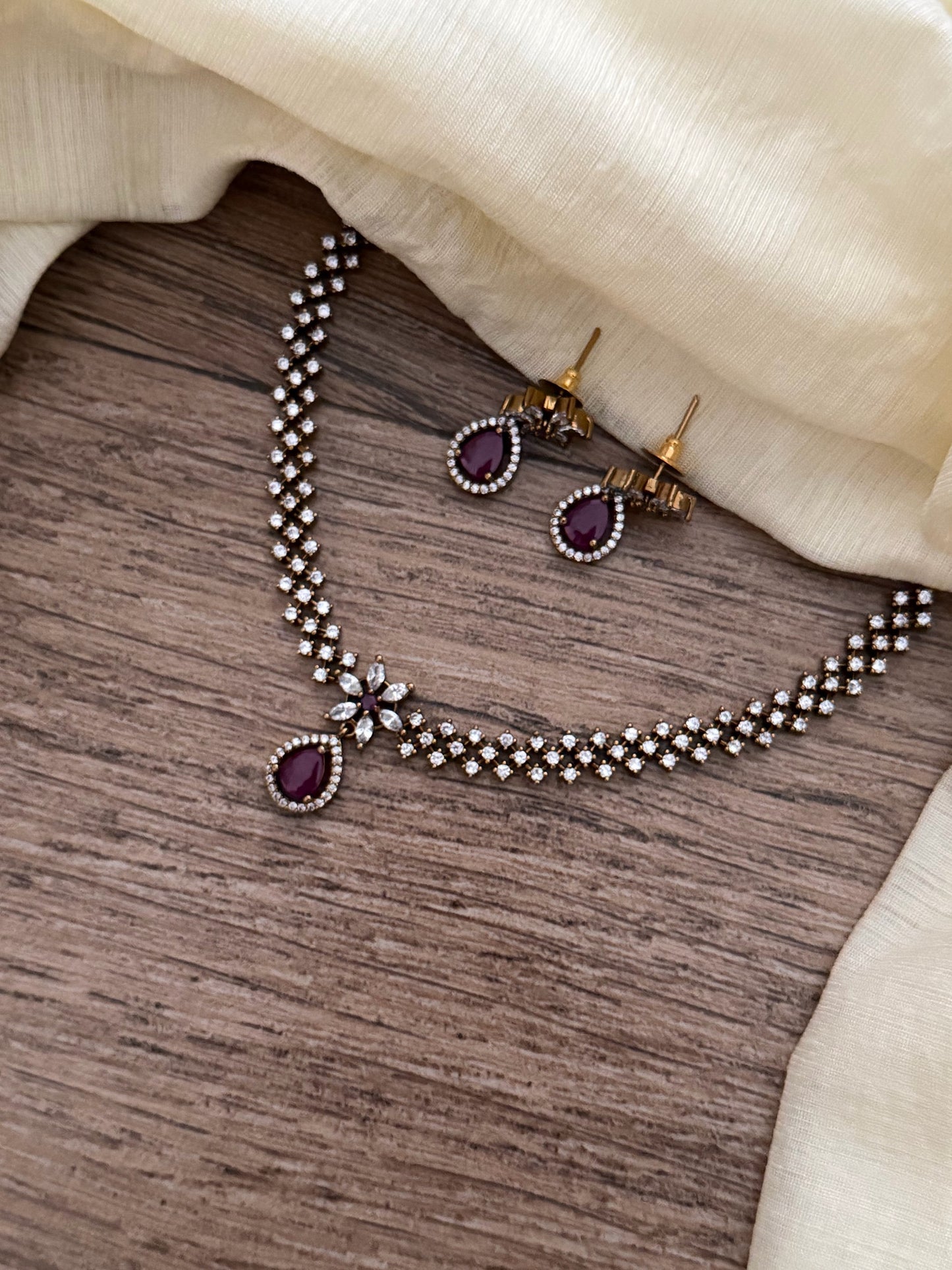 AD Drop Pendant Necklace Set – Sleek Design with Earrings | Party & Gift